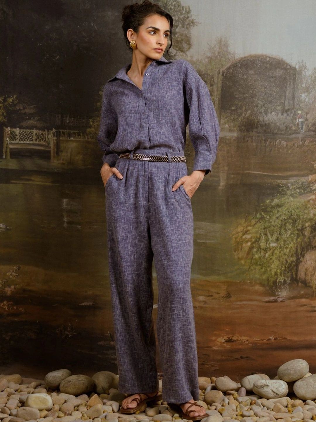 Contemponari Women Textured Relaxed Easy Wash Trousers-image-47