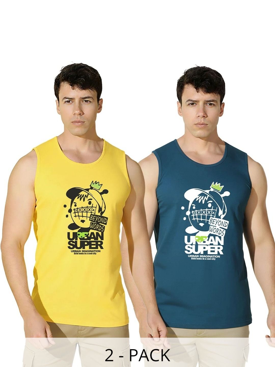 CRYPTIC Pack of 2 Printed Cotton Gym Vest-picture-23