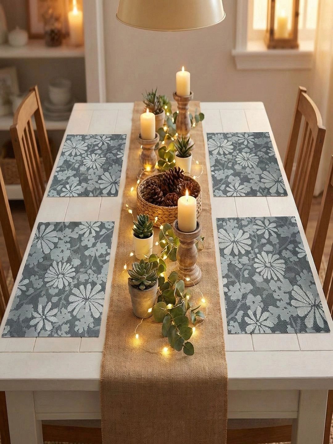 Myntra Elegant Homes 4-Pcs Grey Printed Rectangle Table Placemats-picture-25