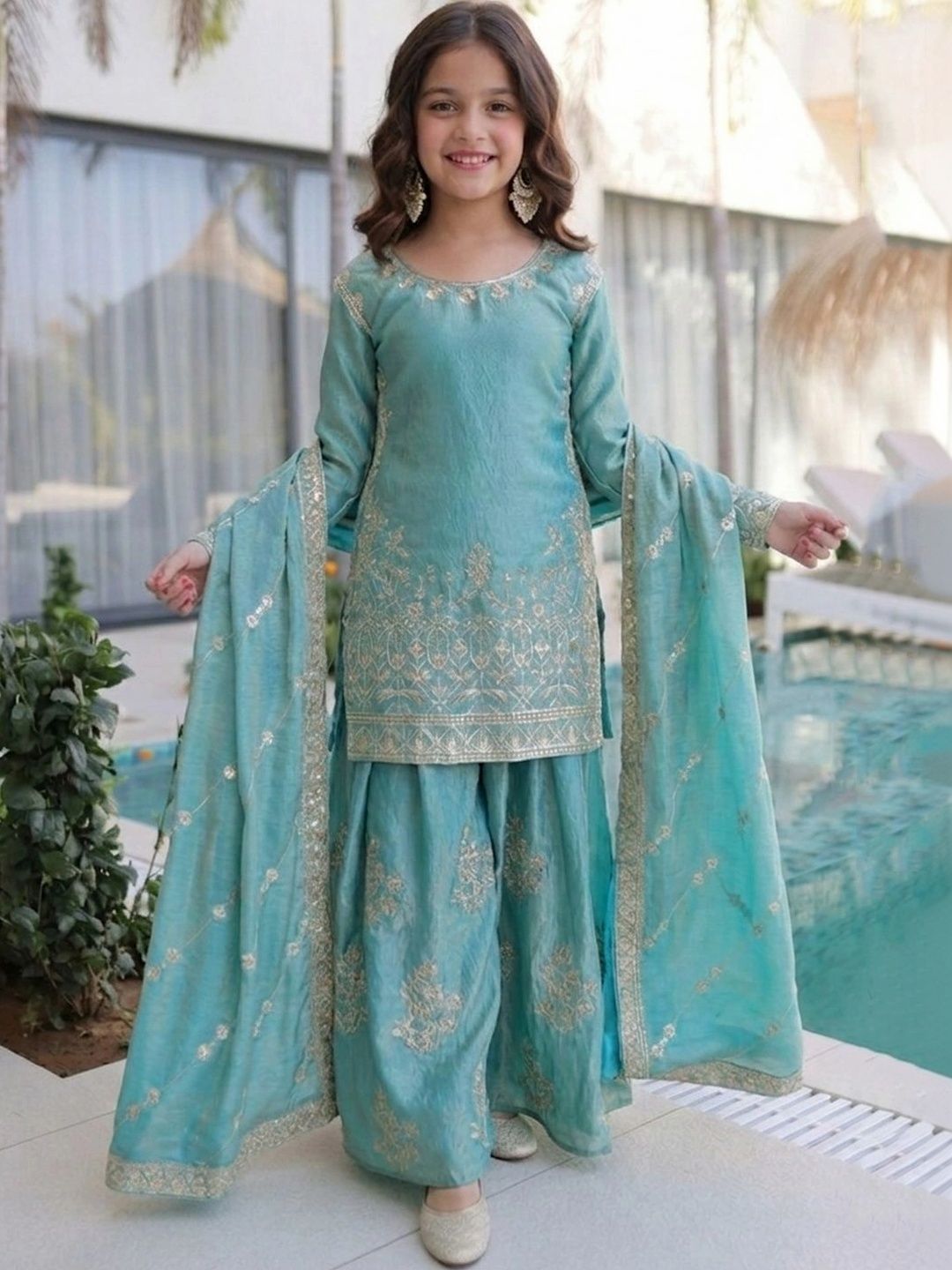 Lilots Girls Ethnic Motifs Embroidered Regular Kurta with Sharara & With Dupatta-picture-50