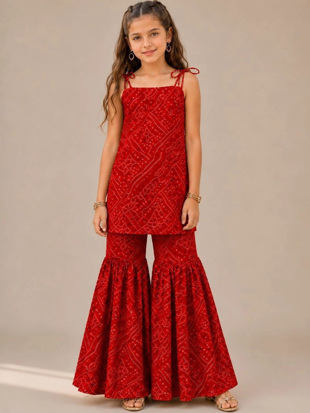 Sangria Girls Bandhani Printed Regular Kurta with Sharara-picture-11
