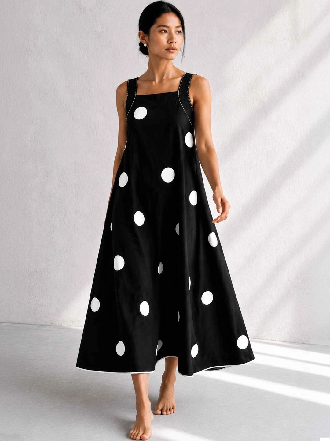 PamaWomen Polka Dot Print A-Line Midi Dress-image-16