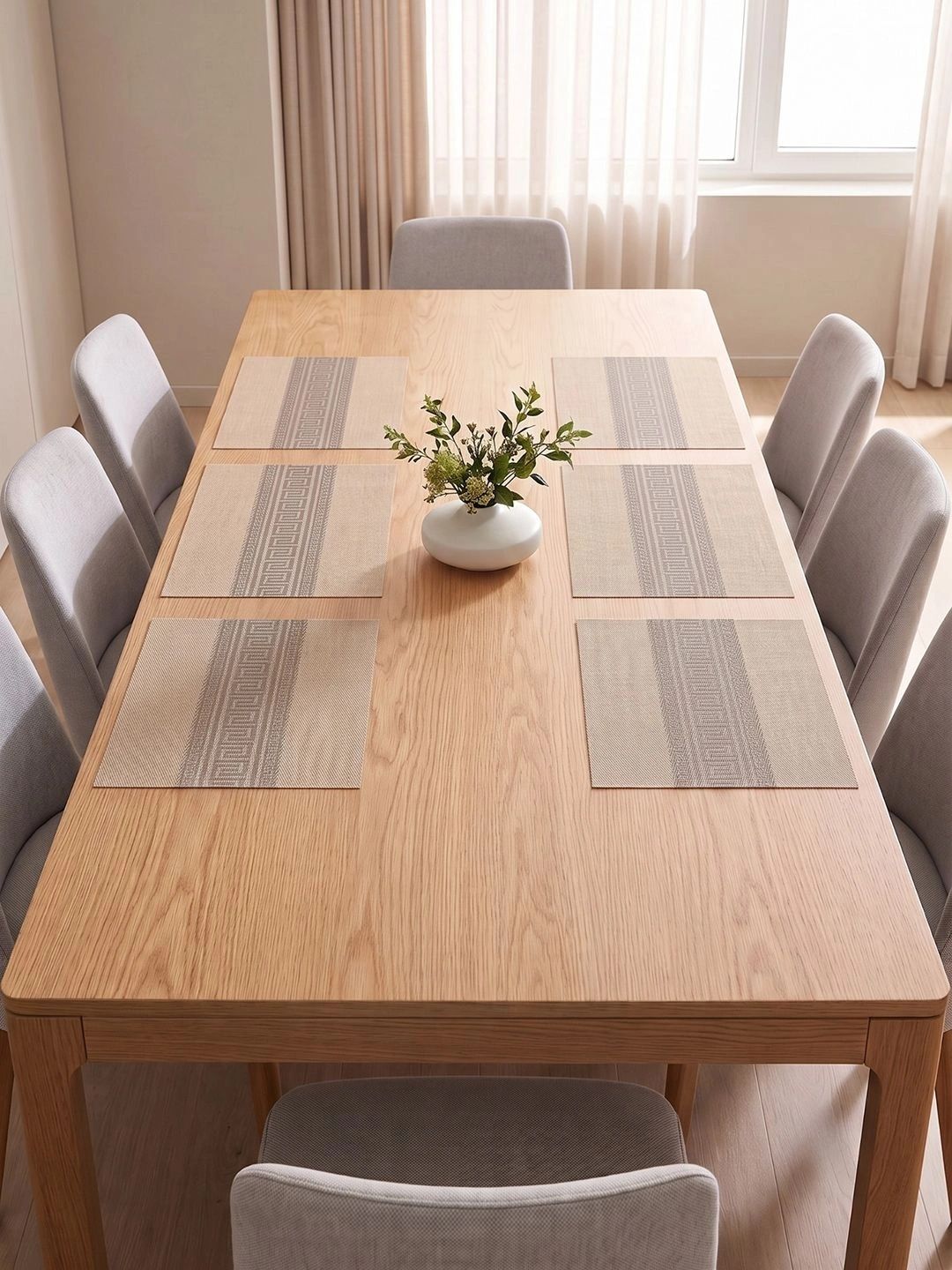 Myntra Elegant Homes 8-Pcs Beige Striped Rectangle Table Placemats-picture-53