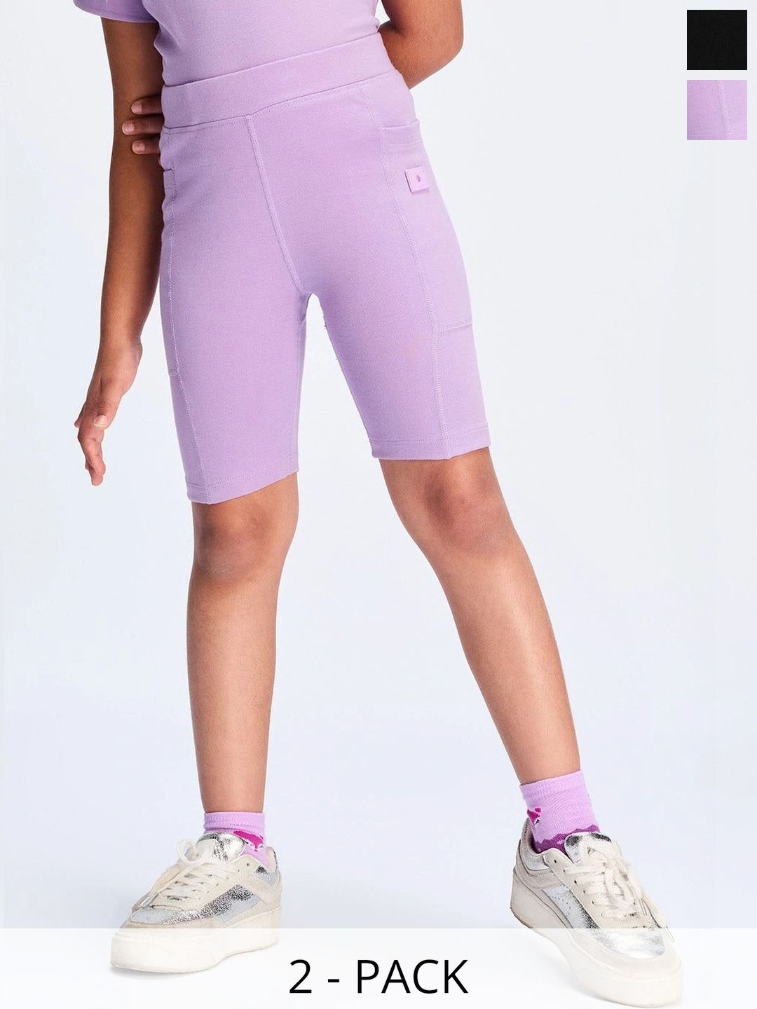 Dotokids Pack of 2 Girls Adjustable Waist Cotton Cycling Shorts-picture-39