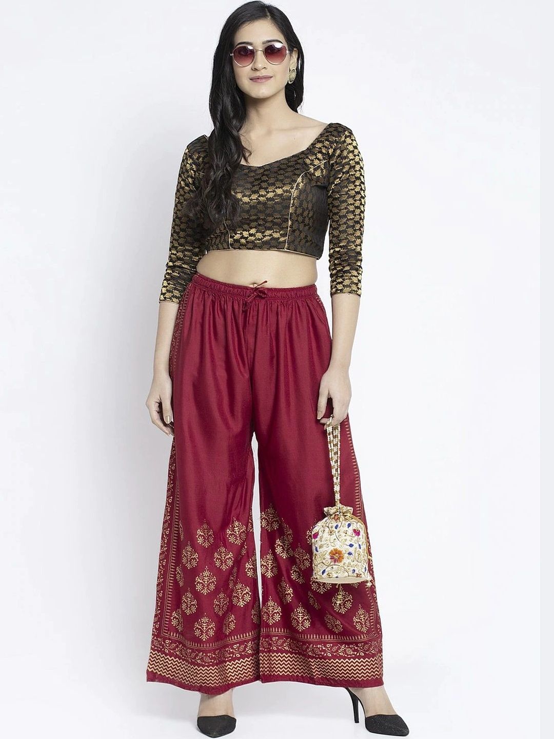 OMAYA Women Ethnic Motifs Printed Knitted Ethnic Palazzos-picture-23