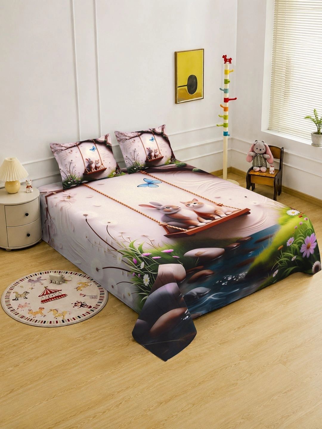 KLOTTHE White & Pink 400 TC King Bedsheet with 2 Pillow Covers-image-32