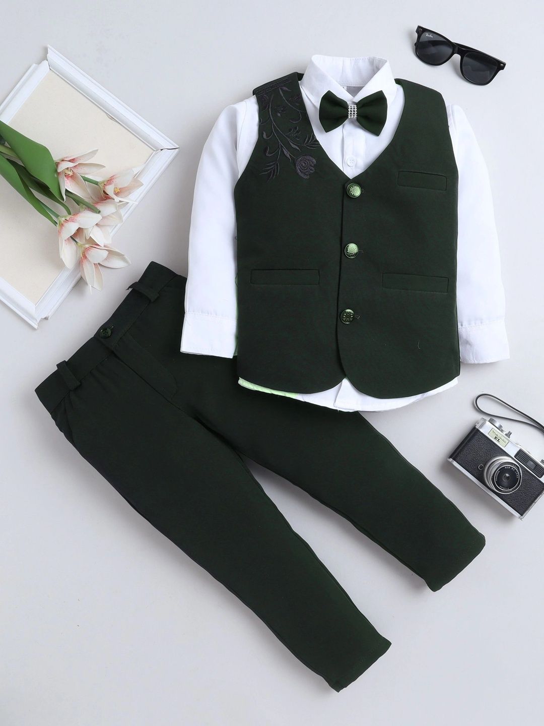 Miss & Chief Boys Floral Embroidered 3 Piece Suit Set With Bowtie-picture-44