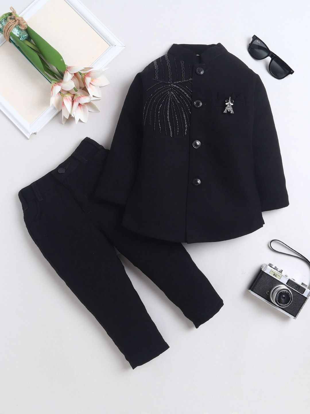 Miss & Chief Boys Beads Embellished Indo-Western Sherwani & Trouser Set-image-8