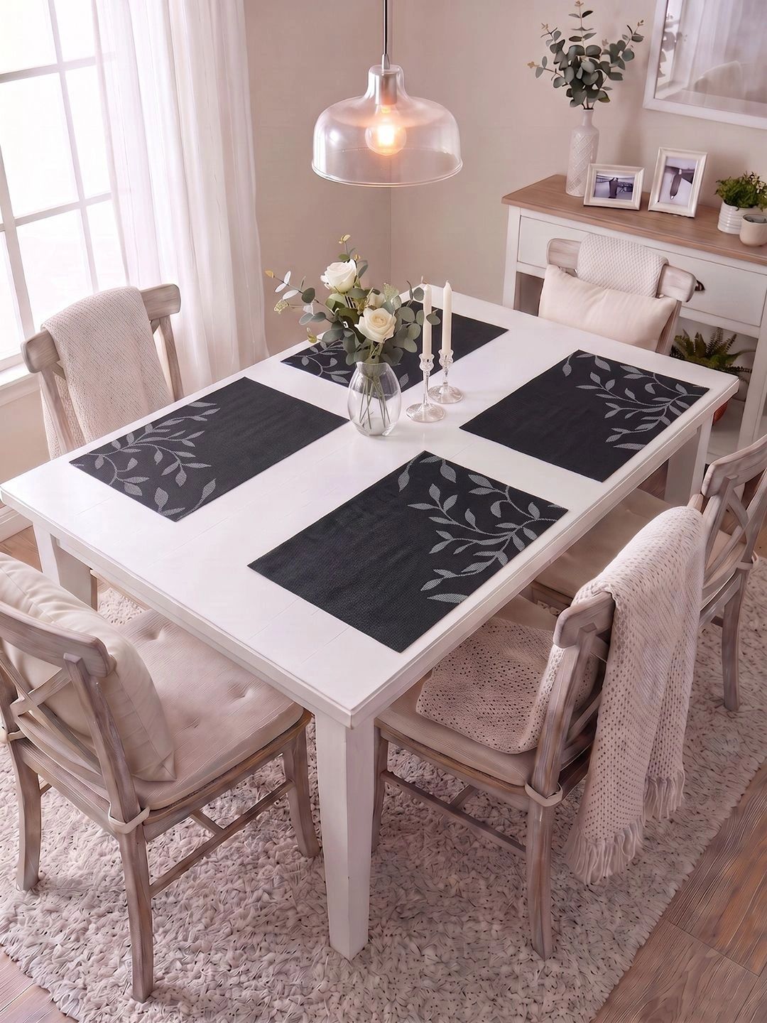 Myntra Elegant Homes 4-Pcs Black Printed Rectangle Table Placemats-picture-32