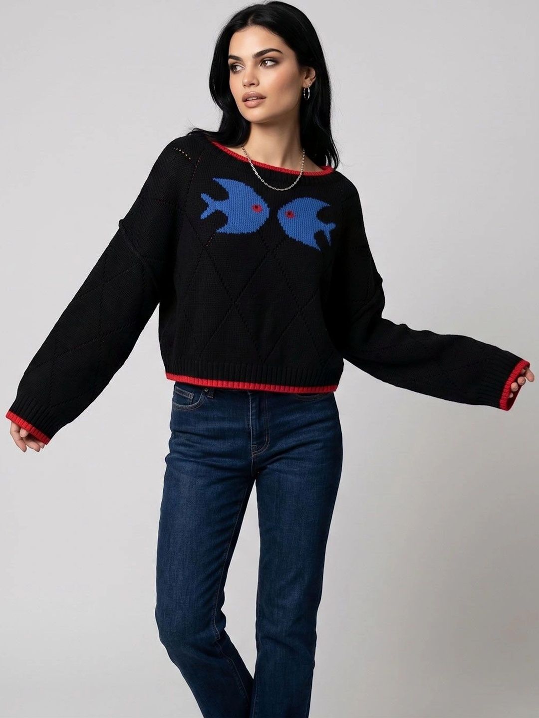 Suo Women Printed Crop Pullover-picture-54