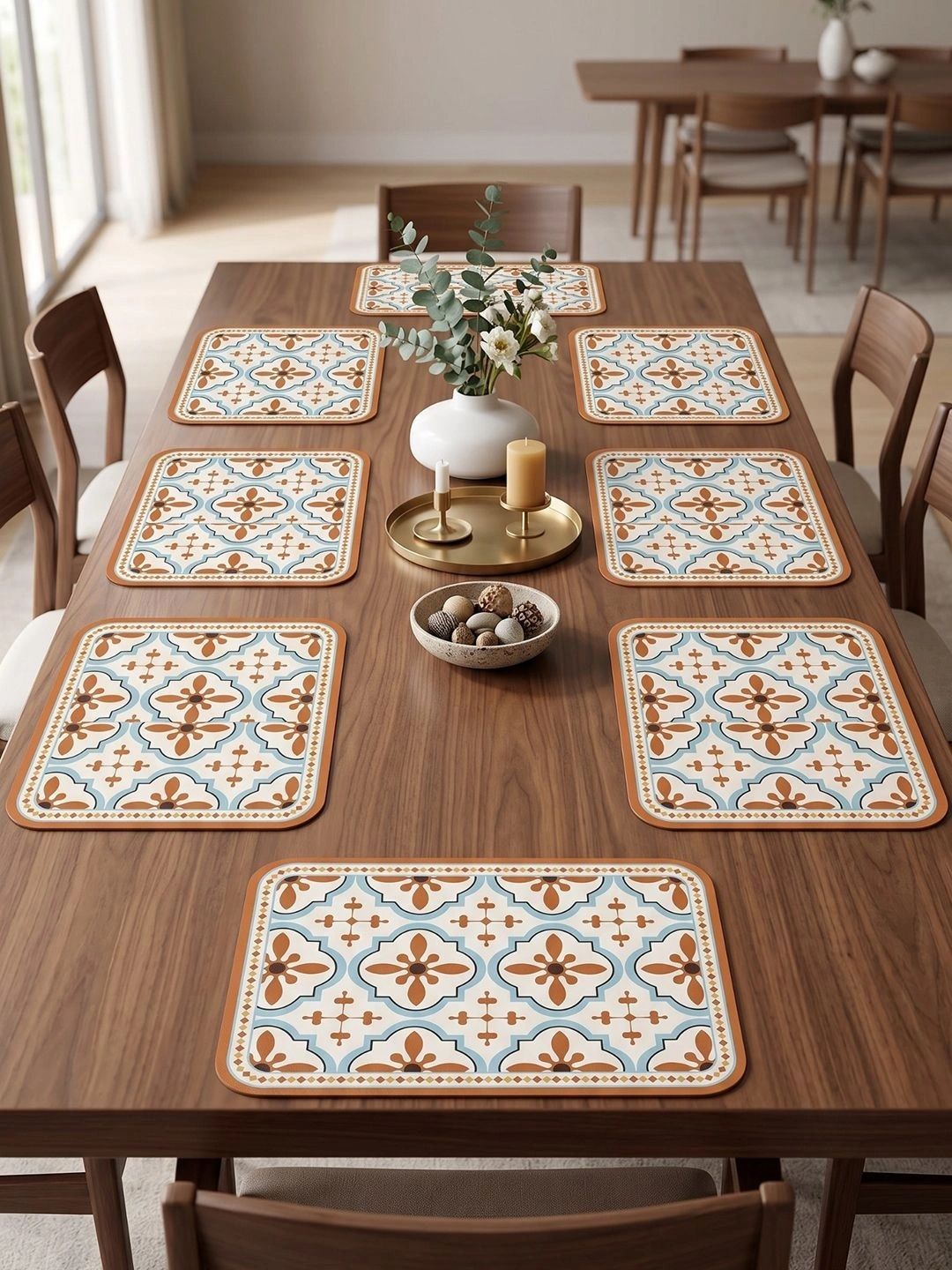 Myntra Elegant Homes 8-Pcs Blue Printed Rectangle Table Placemats-picture-46