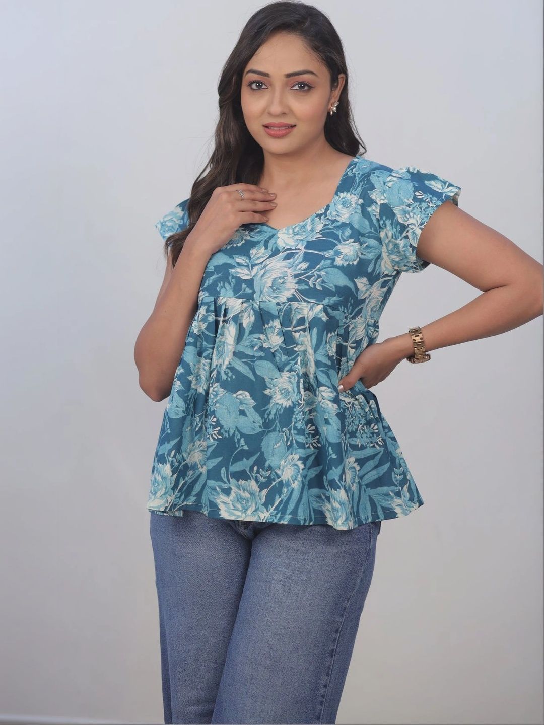DIVA LUXORA Floral Print Cotton Blend Peplum Top-picture-11