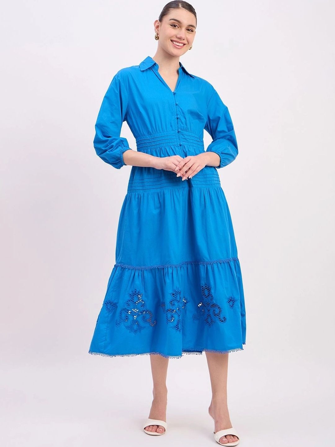 Madame Ethnic Motifs Embroidered A-Line Midi Dress-image-49