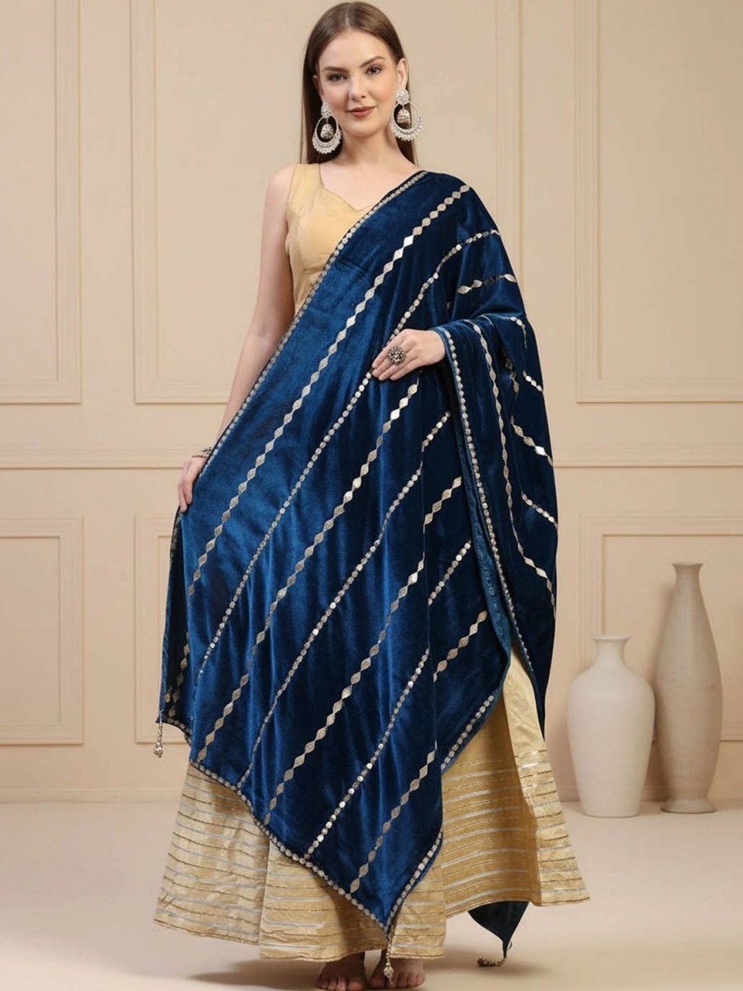 KALINI Ethnic Motifs Embroidered Velvet Dupatta with Gotta Patti-picture-30