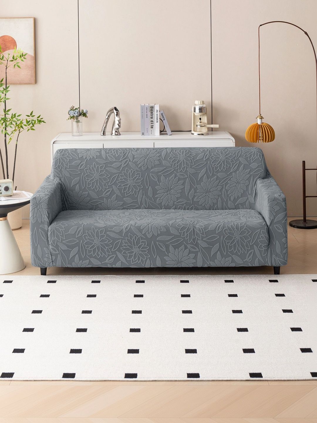 MAGICAL Grey Printed 1 Piece Sofa Cover With Arms-picture-34