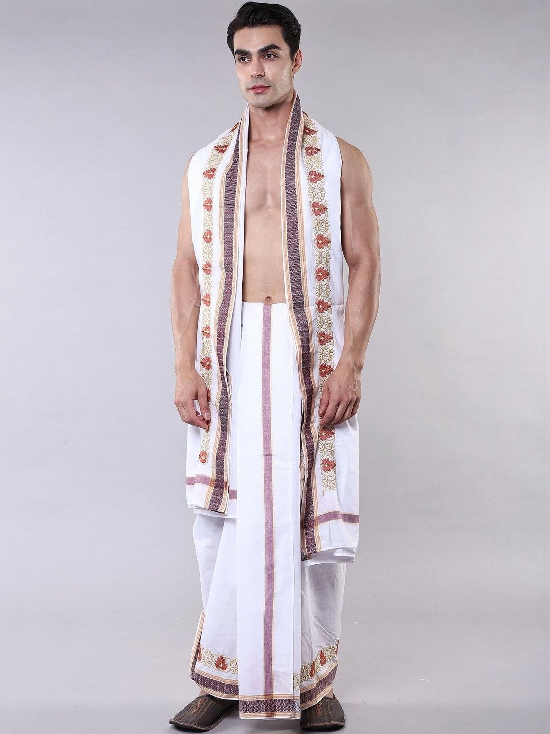 Exotic India Men Embroidered Cotton Dhoti Dhotis-image-32