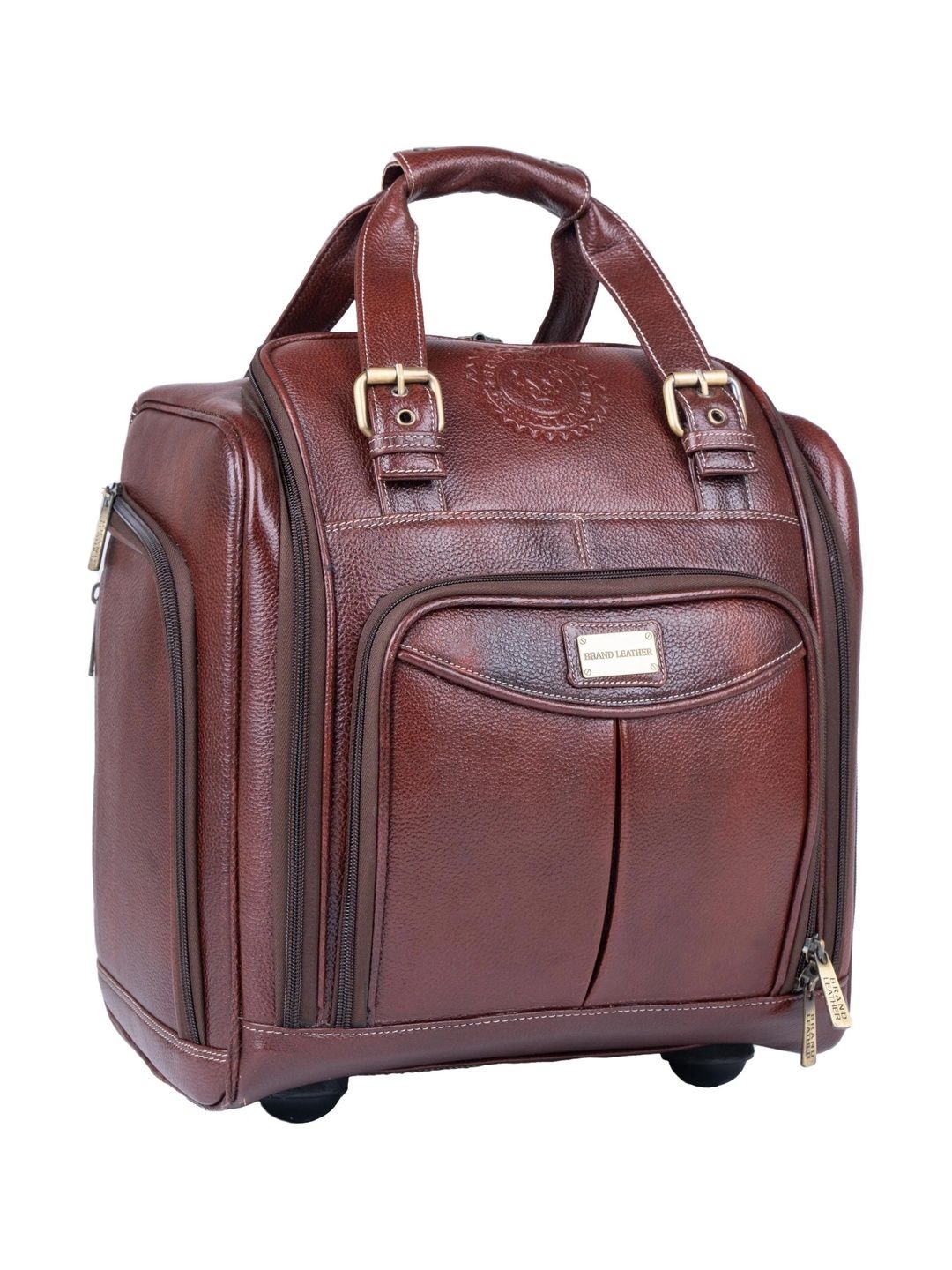 BRAND LEATHER Genuine Leather Underseat Carry-On Rolling Travel Luggage Trolley Bag-picture-10