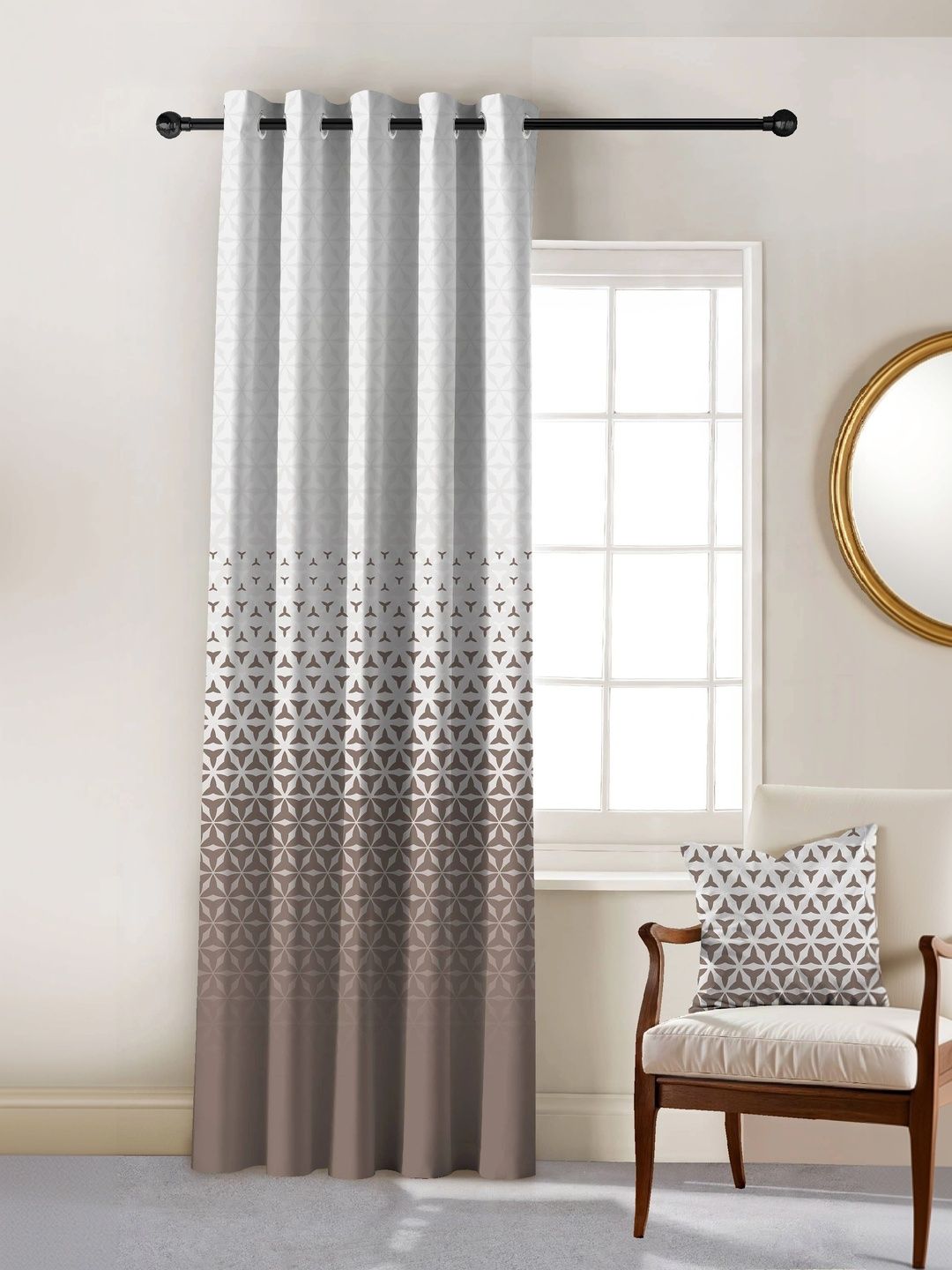 CASABLEU Taupe Geometric Room Darkening Long Door Curtain-picture-44