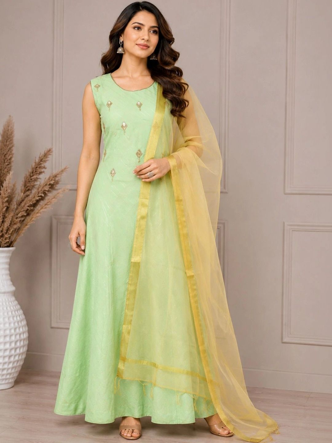 MISKI Ethnic Motifs Embroidered Mirror Work Pure Silk Mirror Work Anarkali Kurti-picture-19