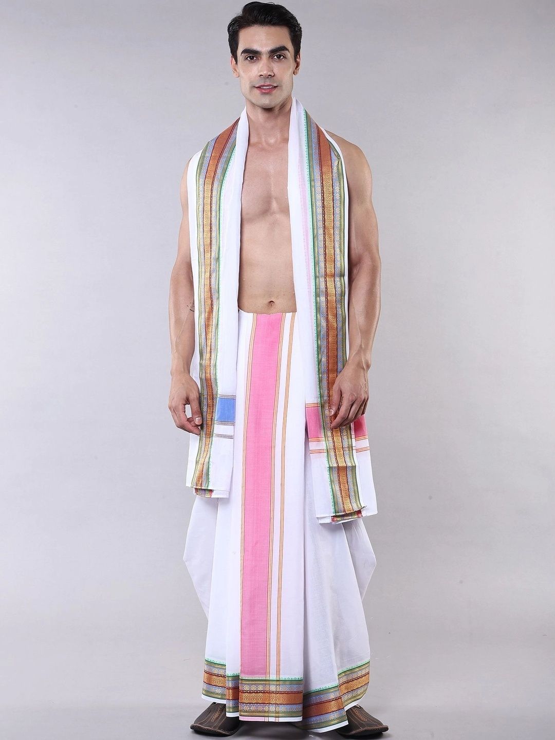Exotic India Men Striped Cotton Dhoti Dhotis-image-30