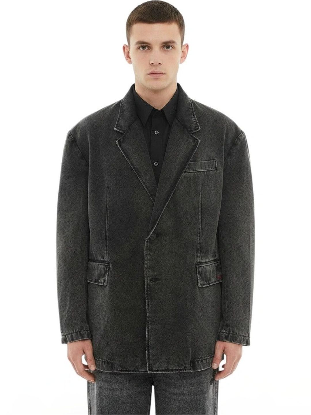 DIESEL Dark Grey Solid Denim Blazer-picture-18