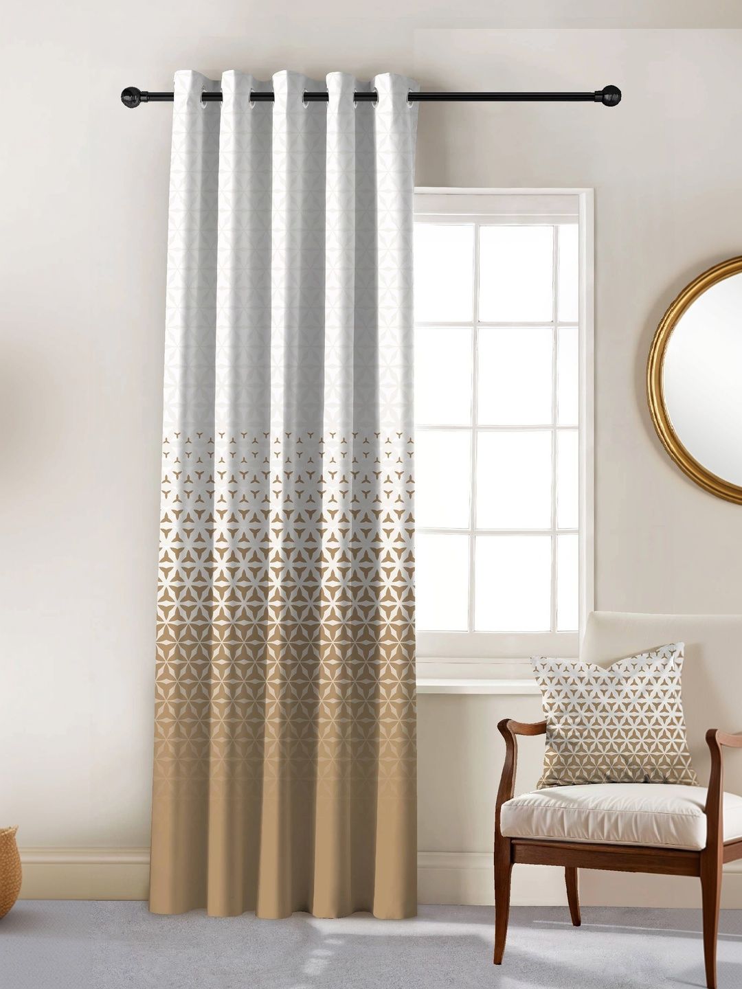 CASABLEU Beige Set of 2 Geometric Room Darkening Long Door Curtain-picture-32