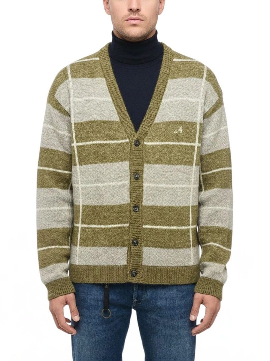 Awake Ny Men Checked Woollen Cardigan with Embroidered Detail-picture-14