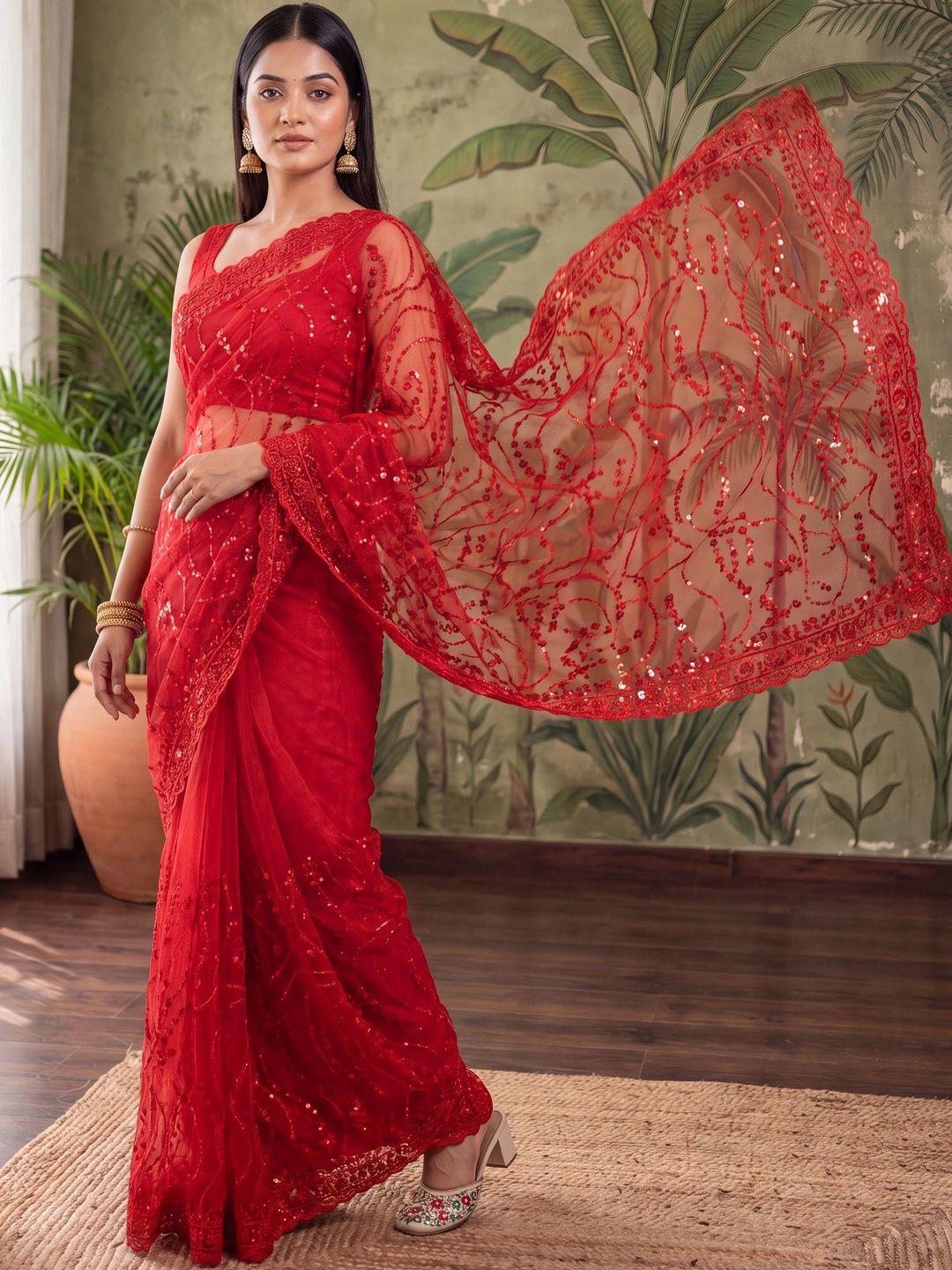 Sangria Floral Sequinned Net Designer Saree-picture-33