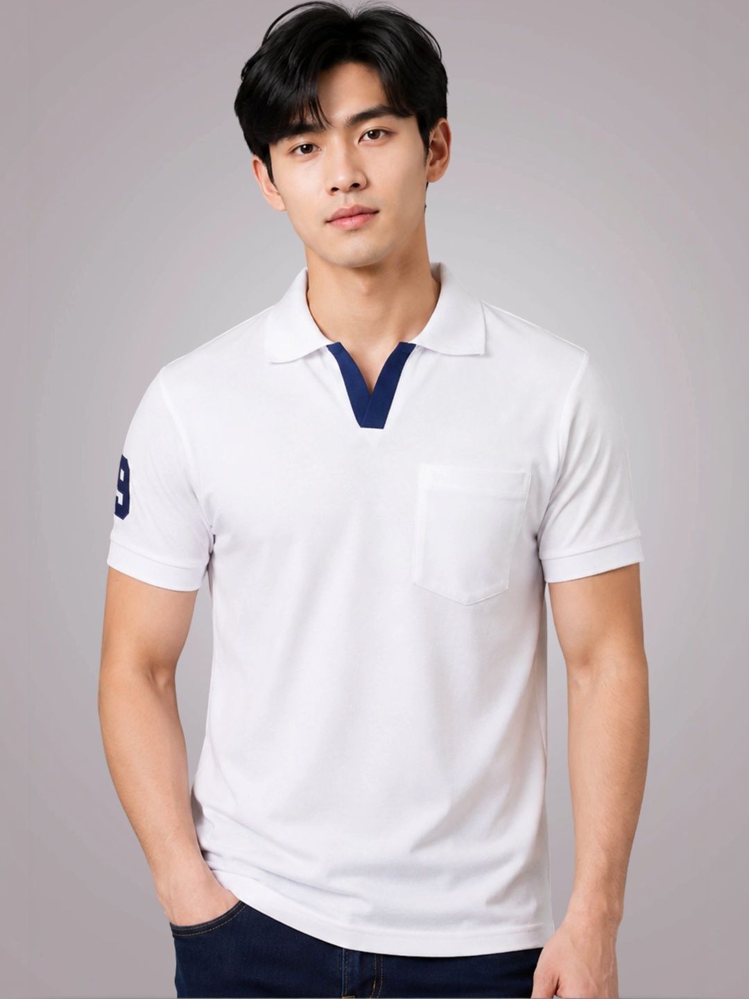 Cousins Men Brand Logo Polo Collar Pockets Slim Fit T-shirt-picture-39