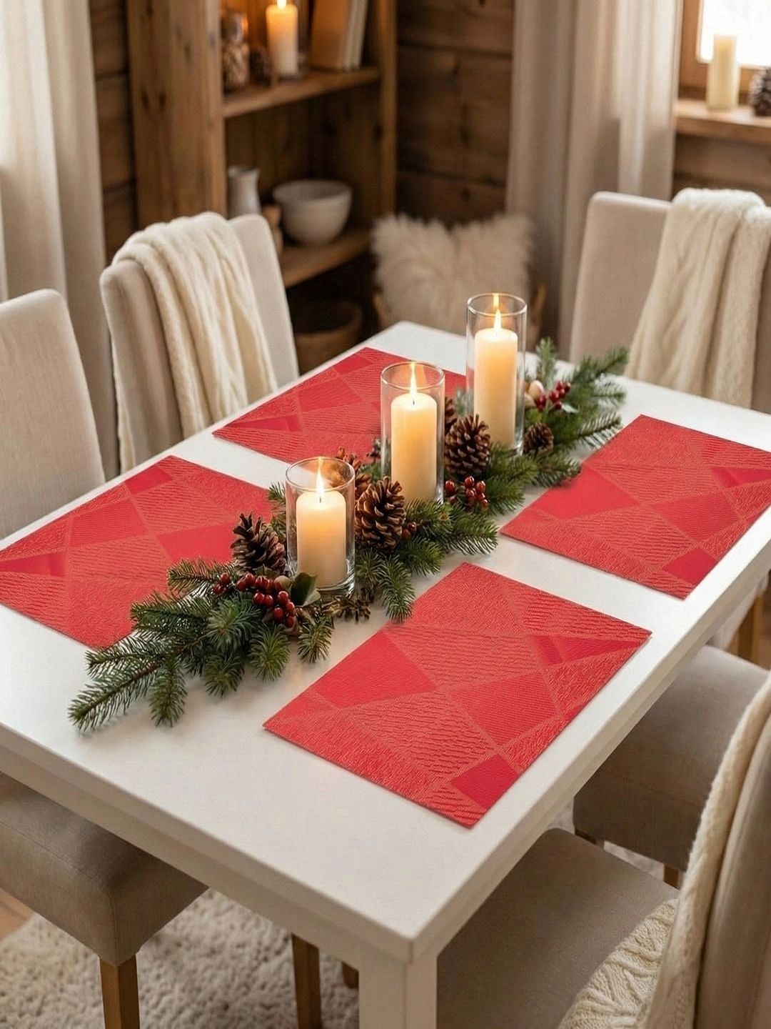Myntra Elegant Homes 4-Pcs Red Printed Rectangle Table Placemats-picture-13