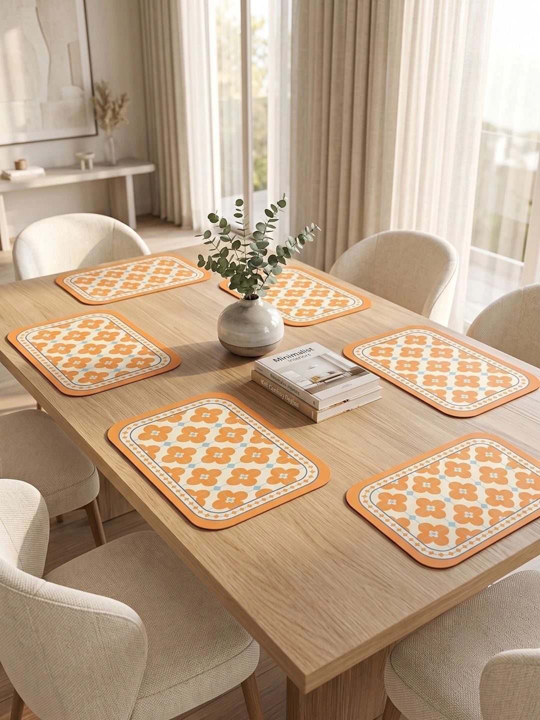 Myntra Elegant Homes 8-Pcs Orange Printed Rectangle Table Placemats-picture-57