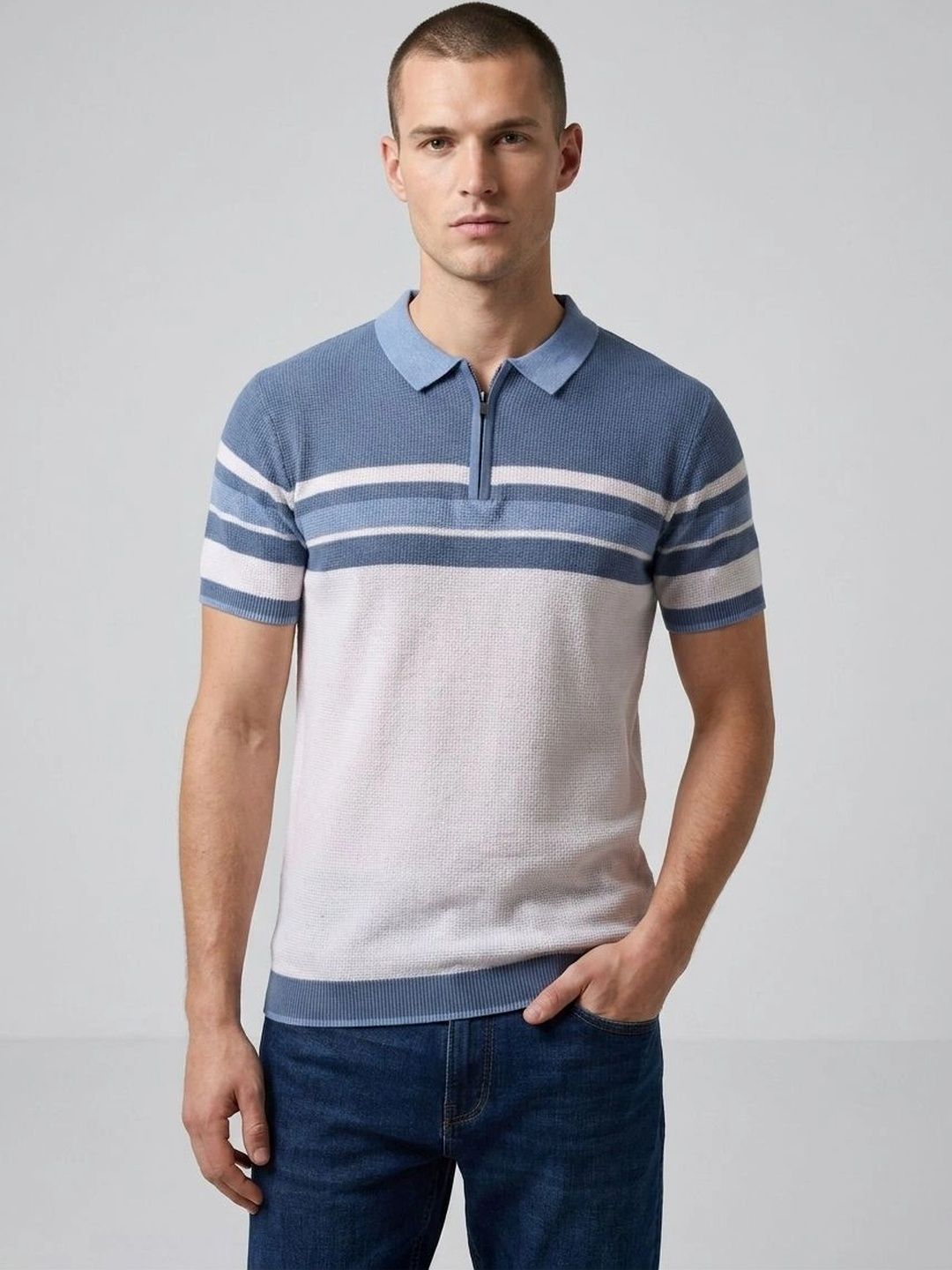 R.Code by The Roadster Life Co. Men Striped Polo Collar T-shirt-picture-44
