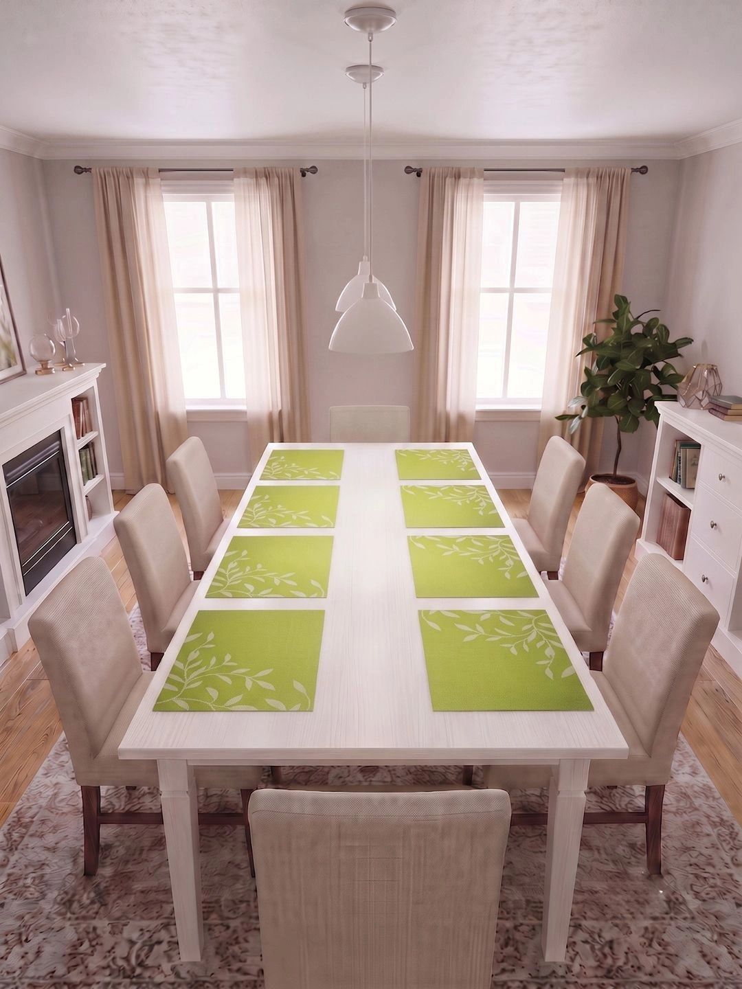 Myntra Elegant Homes 8-Pcs Green Printed Rectangle Table Placemats-picture-22
