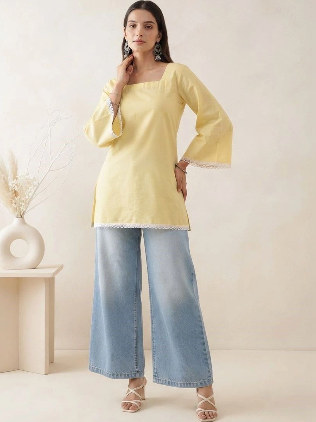HERE&NOW Square Neck Flared Sleeves Kurti-picture-22