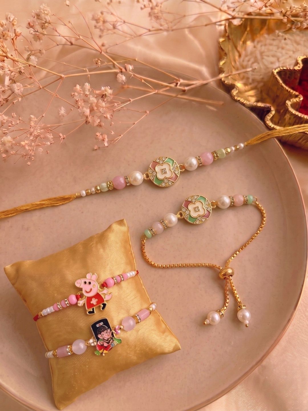 MEIRA JEWELLERY Set Of 4 Thread Rakhi With Roli And Chawal-picture-24