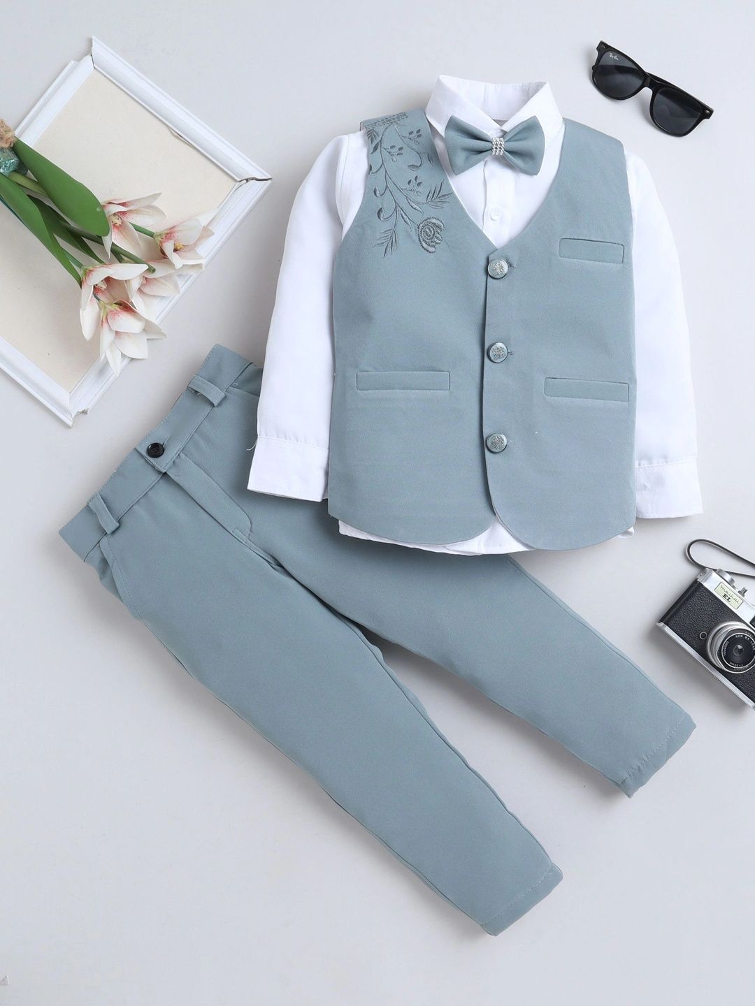 Miss & Chief Boys Floral Embroidered 3 Piece Suit Set With Bowtie-picture-17