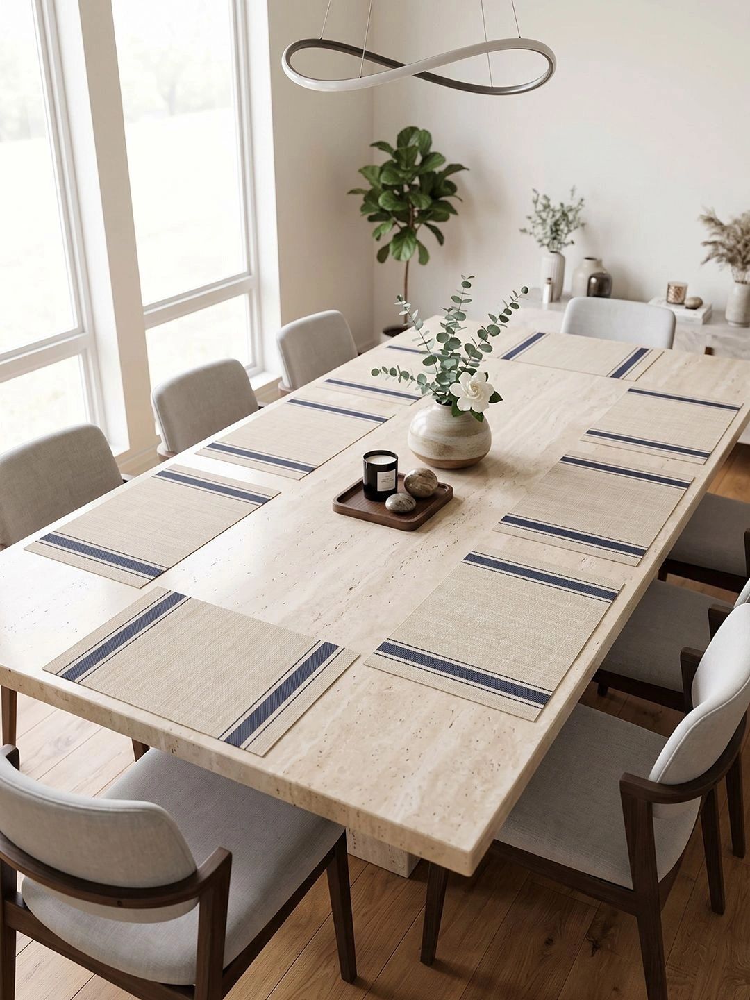 Myntra Elegant Homes 8-Pcs Khaki Striped Rectangle Table Placemats-picture-10