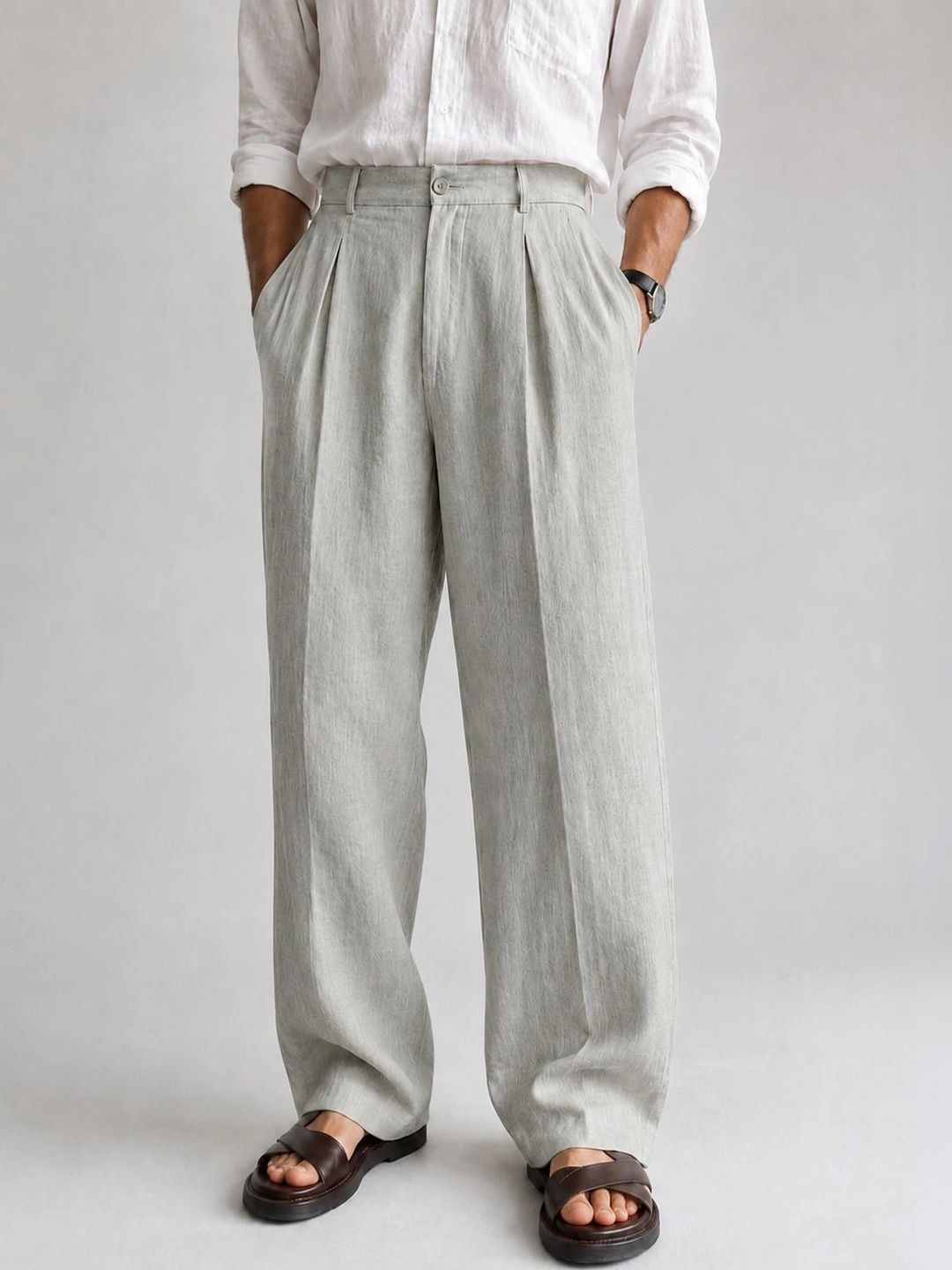 COZY & COVE Men Relaxed Straight Leg Easy Wash Pleated Trousers-picture-29