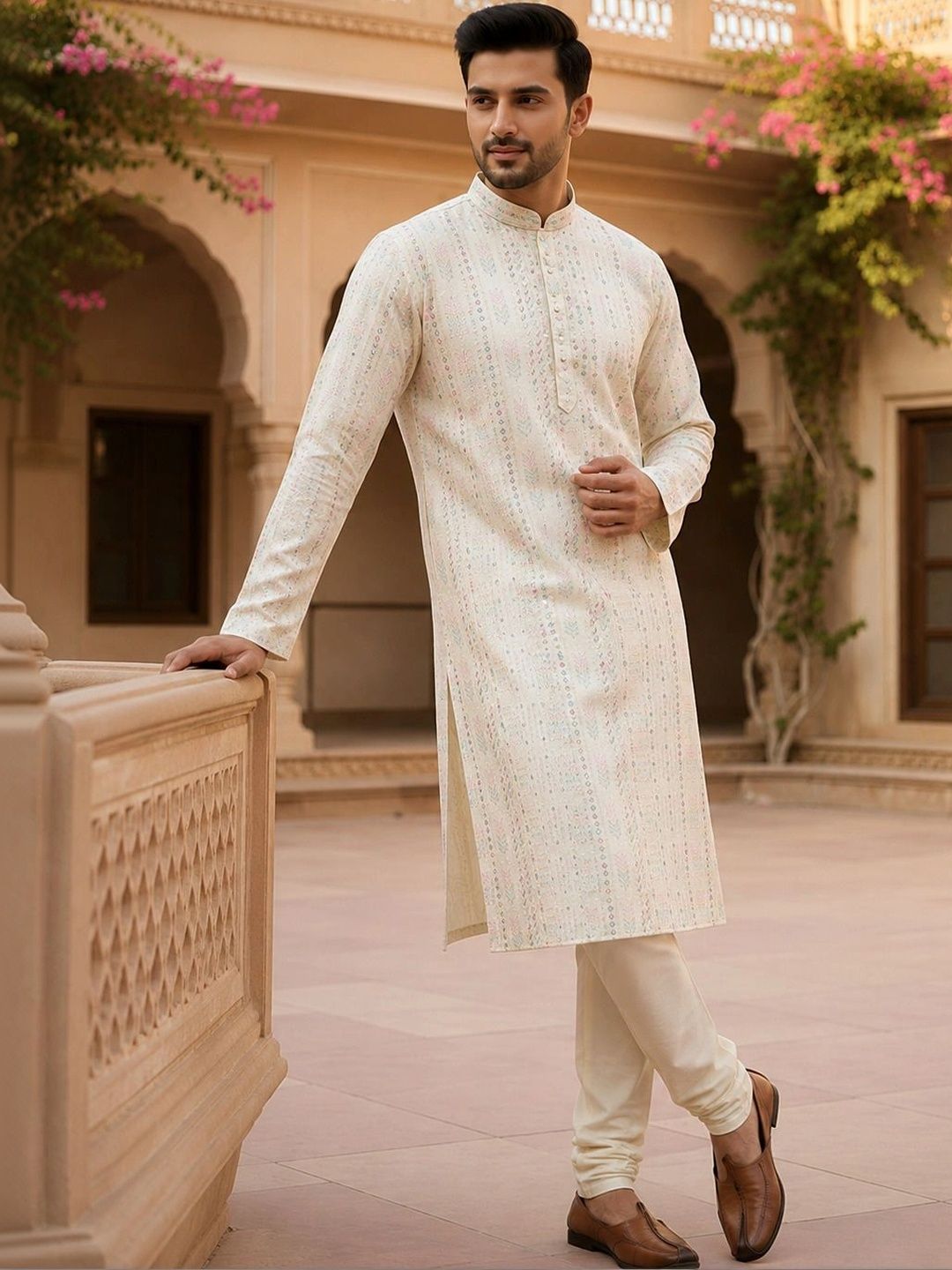 The Dapperman Men Ethnic Motifs Embroidered Thread Work Kurta-picture-56