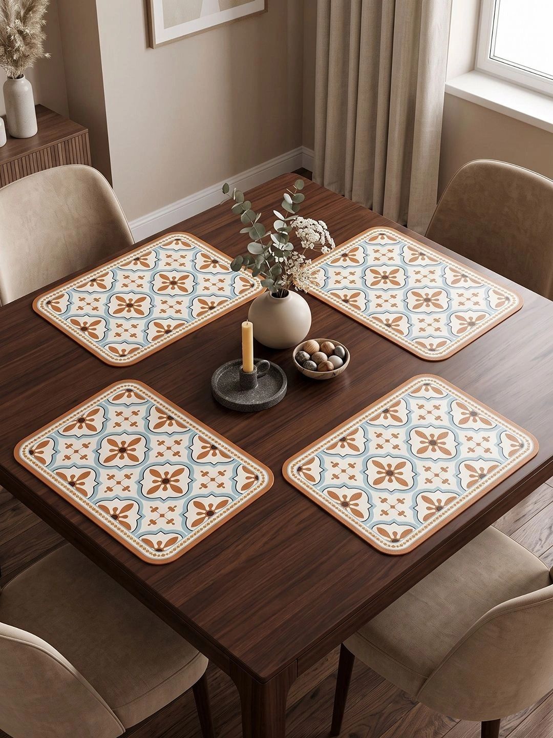Myntra Elegant Homes 4-Pcs Blue Printed Rectangle Table Placemats-picture-18