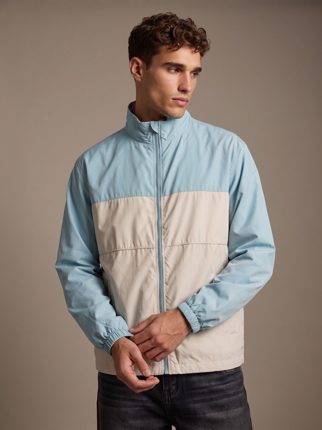 glitchez Regular Fit Colourblocked Mock Collar Windcheater Tailored Jacket-image-14