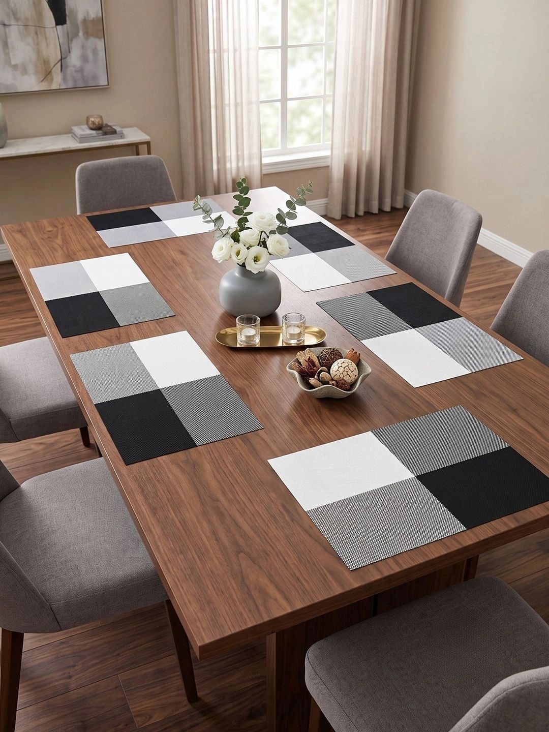 Myntra Elegant Homes 8-Pcs Black Printed Rectangle Table Placemats-picture-32