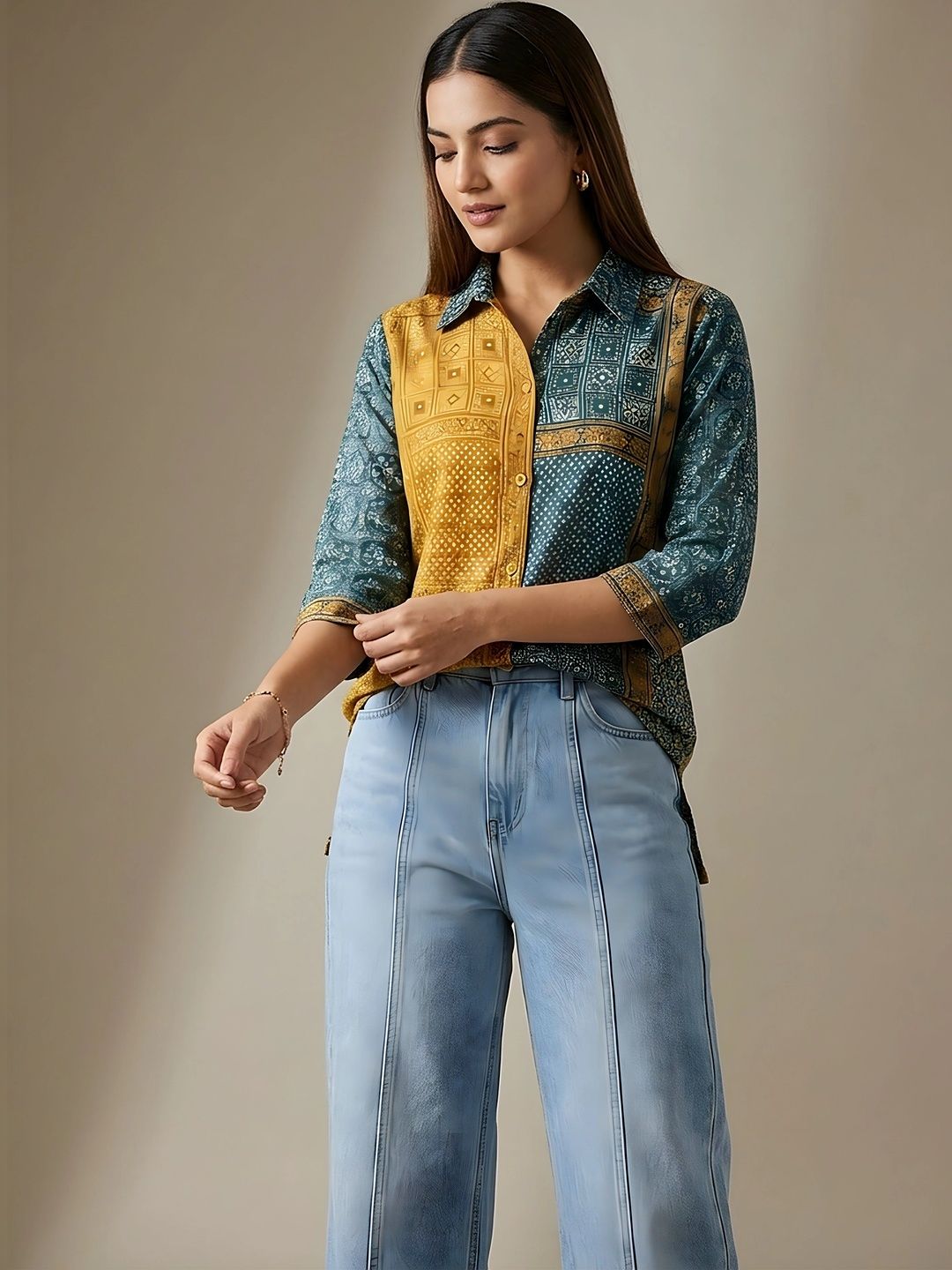 Banwaree Colourblocked Ethnic Crepe Top-picture-39