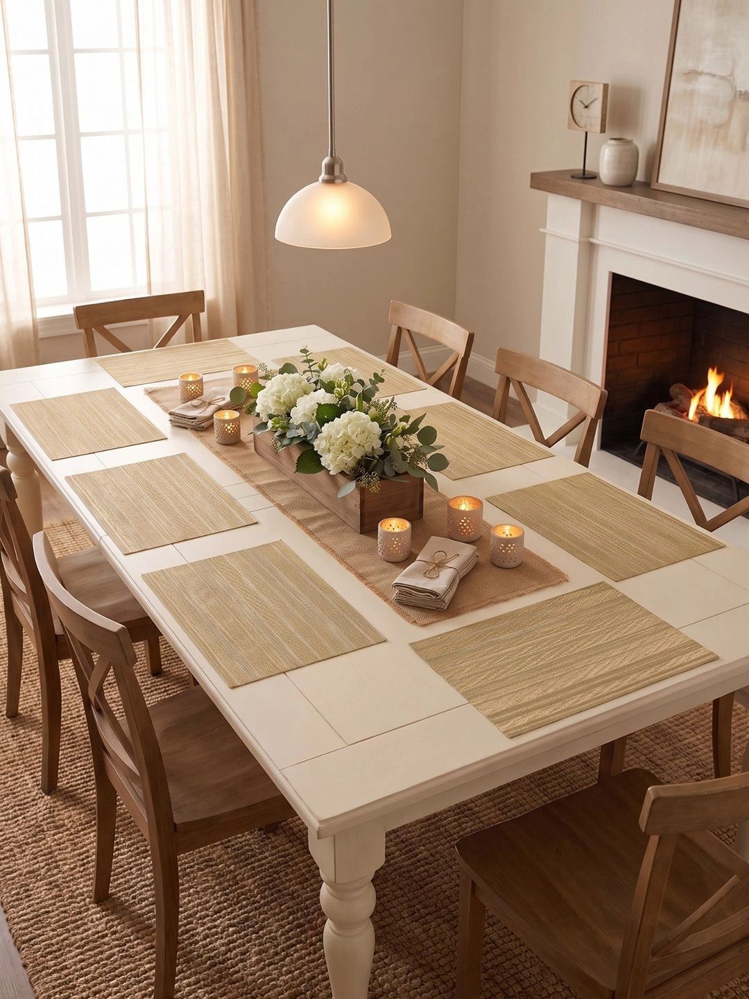 Myntra Elegant Homes 8-Pcs Beige Striped Rectangle Table Placemats-picture-17