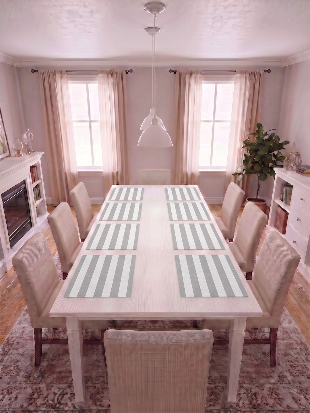 Myntra Elegant Homes 8-Pcs White Striped Rectangle Table Placemats-picture-25