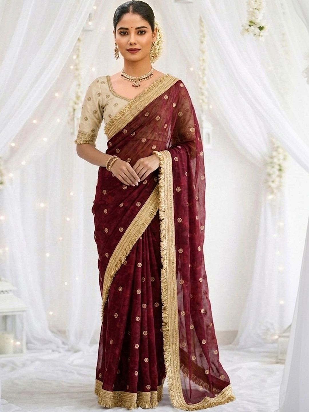 Satrani Embellished Embroidered Tissue Fusion Saree-picture-44