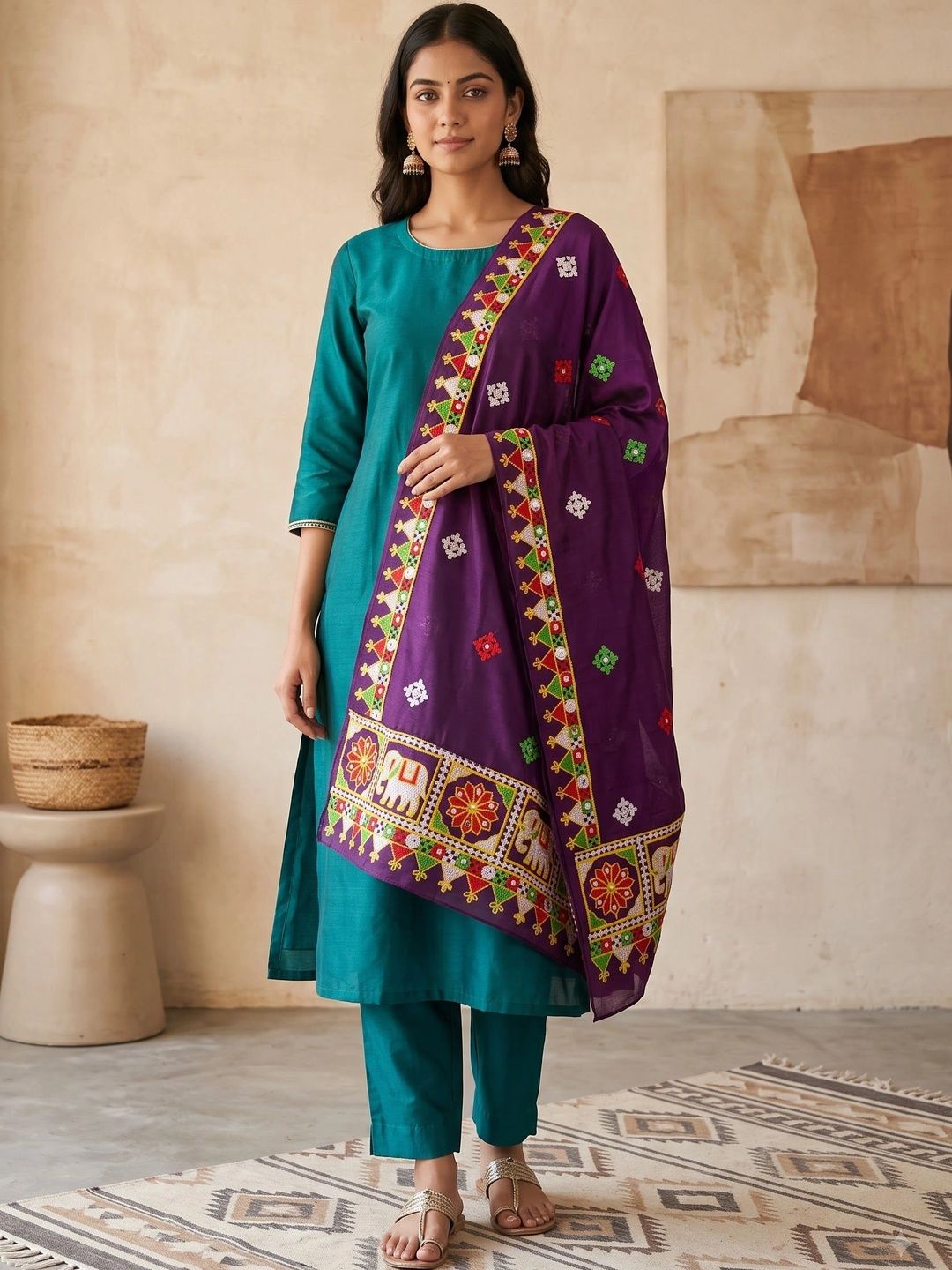 Komurr Ethnic Motifs Embroidered Dupatta with Thread Work-picture-38