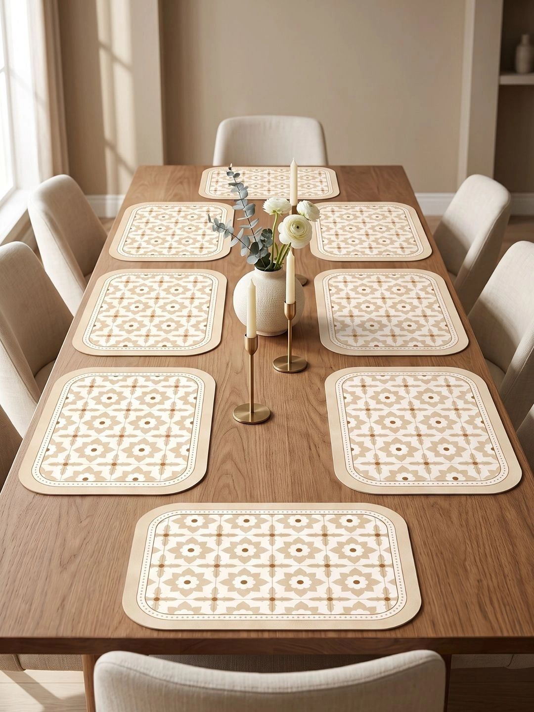Myntra Elegant Homes 8-Pcs Beige Printed Rectangle Table Placemats-picture-31