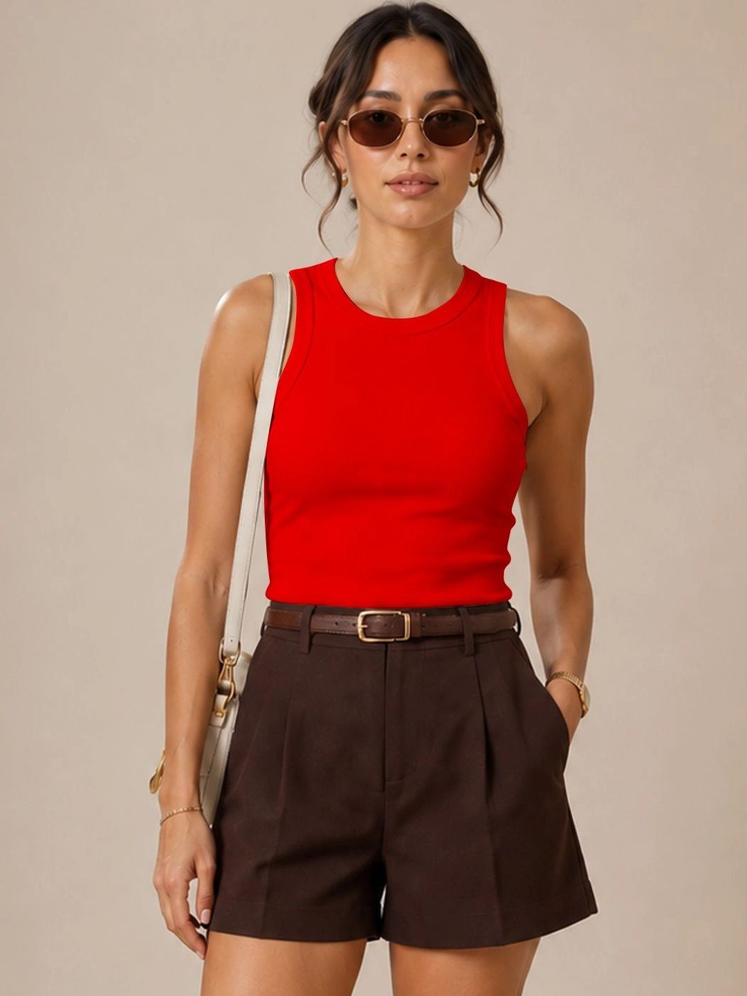 BAESD Women Round Neck Sleeveless Top Ribbed-image-27