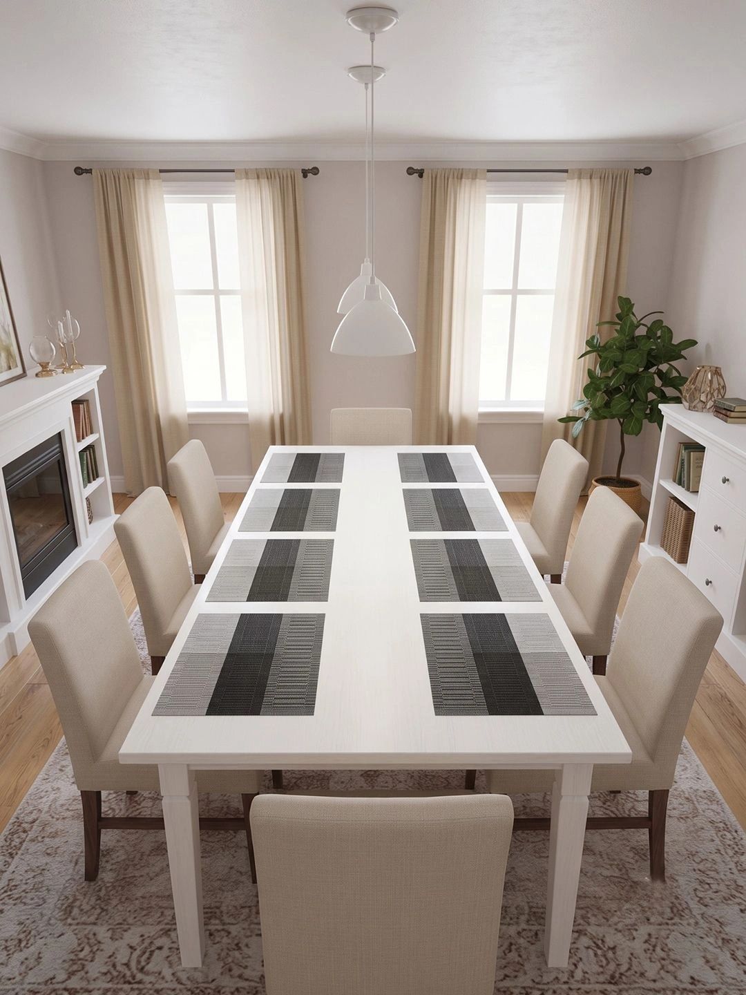 Myntra Elegant Homes 8-Pcs Grey Striped Rectangle Table Placemats-picture-54